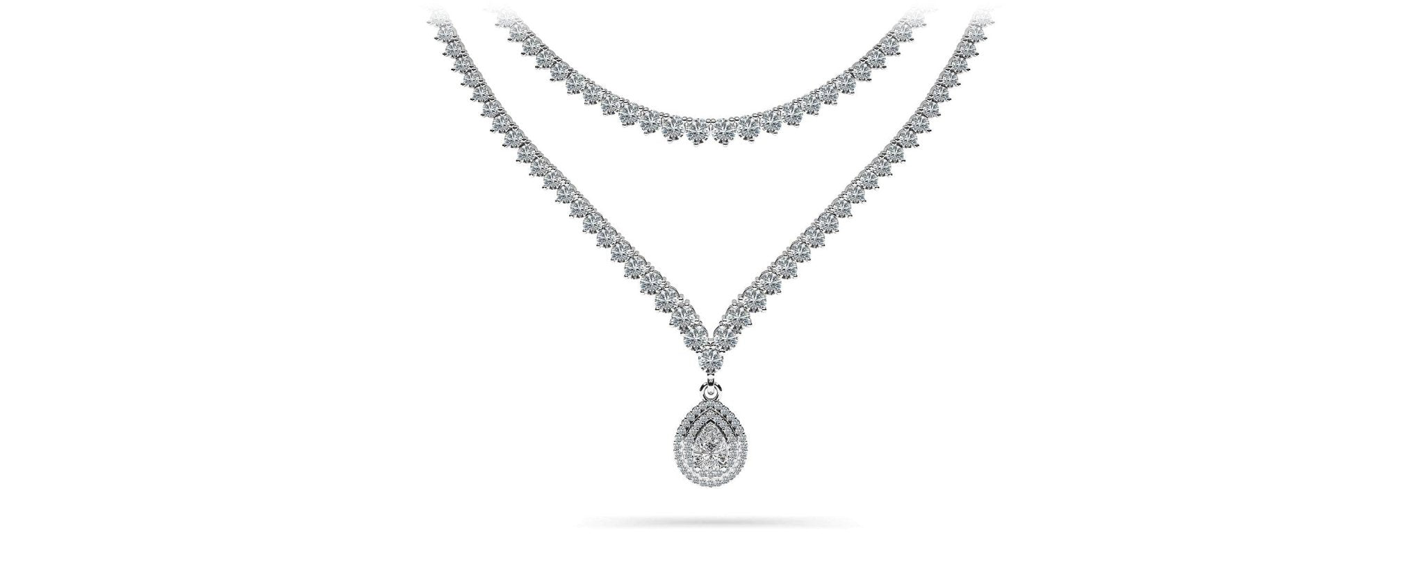 3 Prong Double Strand V Drop Diamond Lab - Grown Diamond Necklace with 14.64 ct.(finished) - Luxury Time NYC